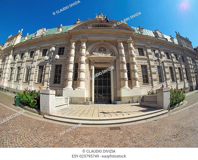 Biblioteca Nazionale meaning National Library seen with fisheye lens in Turin, Italy
