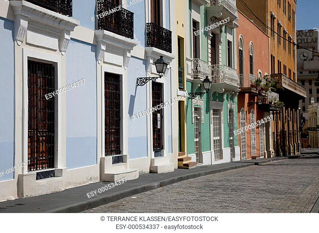Streets with spanish colonial architecture in San Juan, Puerto Rico, West Indies