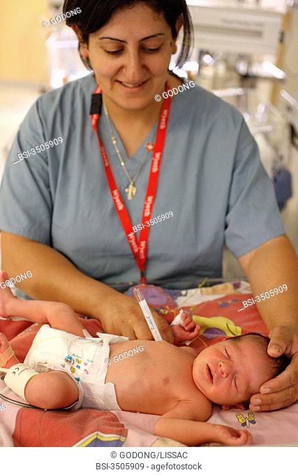 Premature baby in the maternity of Holy Family Hospital in Bethlehem