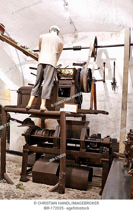 A vine press made of cast iron manufactured in Germany around 1860, wine museum and vinery Koutsouyanopoulos, Santorini, Greece