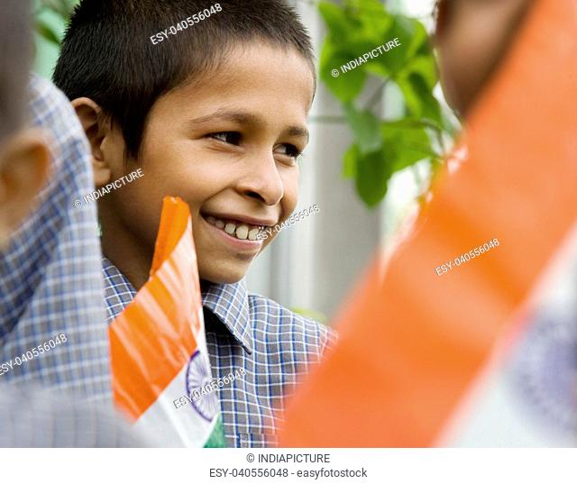School boy with the Indian Flag