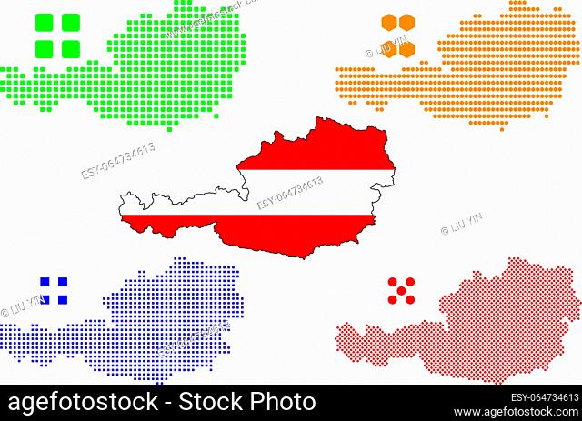 Different vector pixel map and flag of Austria