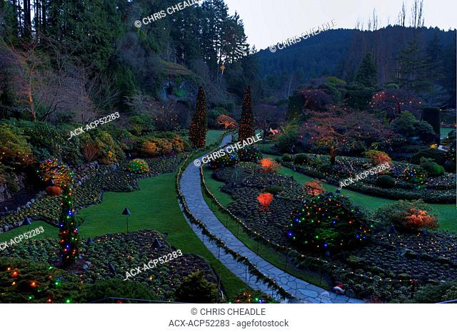 Sunken Gardens, Butchart Gardens, at Christmas time, located near Victoria, British Columbia