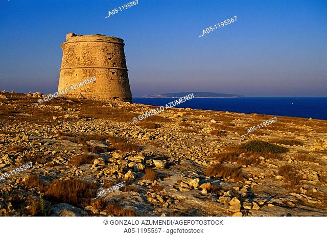 Des Garroveret. Defense Tower. XVIII Century. Barbaria Cape. Formentera. Balearic Islands. Spain