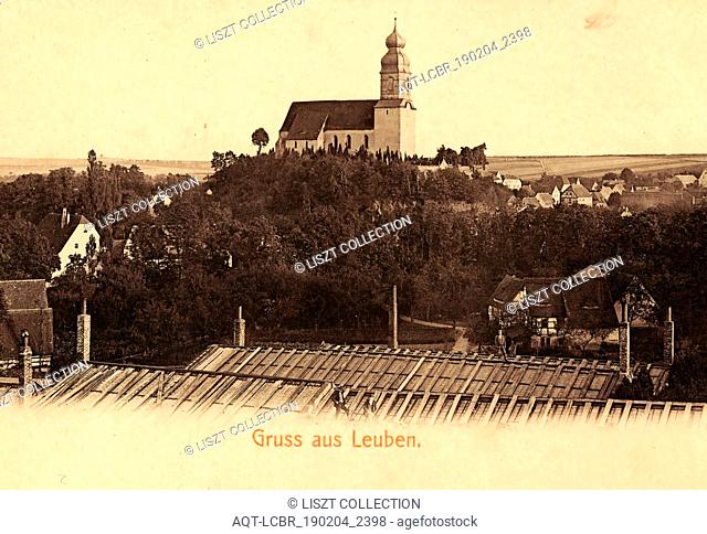 Leuben (Leuben-Schleinitz), 1902, Landkreis Meißen, Leuben, Blick zur Kirche, Germany