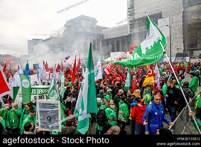 Illustration picture shows a demonstration against the European Union's plans to reintroduce austerity, in Brussels, Tuesday 12 December 2023