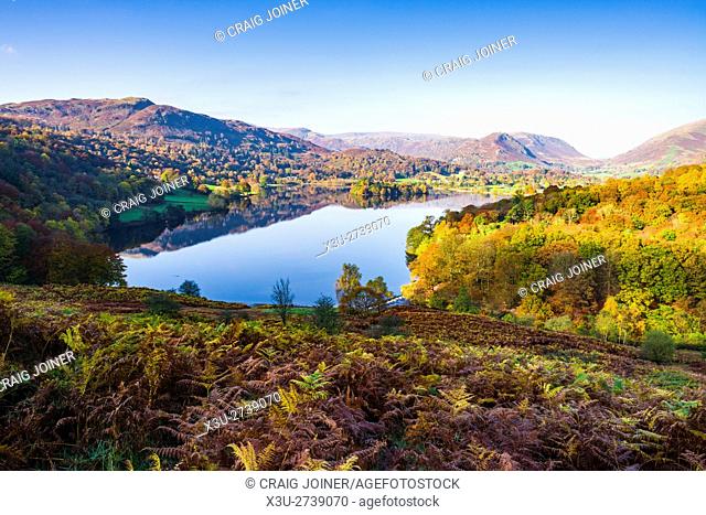 Grasmere lake and Silver How viewed from Loughrigg Terrace in the Lake District National Park. Cumbria. England