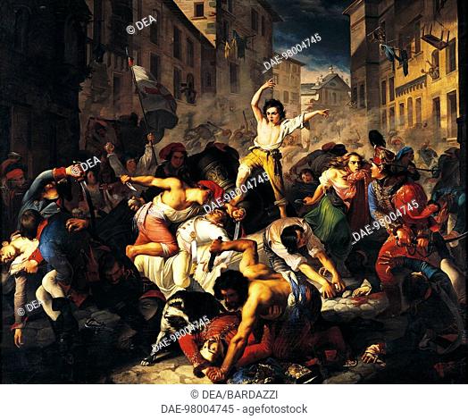 Expulsion of Germans from Genoa as a result of the Balilla Revolt, 1746, by Emilio Busi and Luigi Asioli (1817-1877), 1842, oil on canvas, 305x368 cm