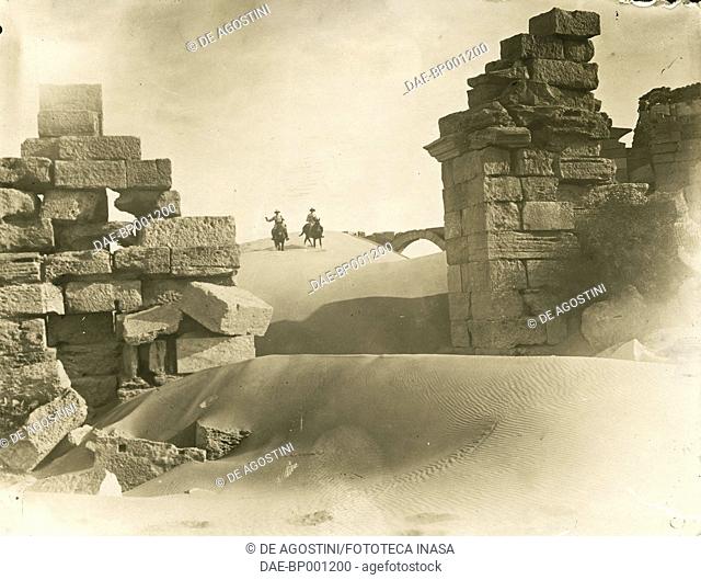Ruins of Leptis Magna covered with sand, Libya, ca 1913