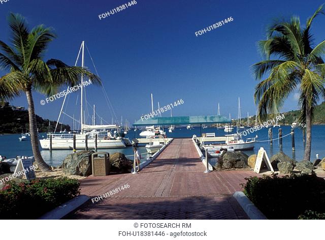 resort, St. John, U.S. Virgin Islands, Caribbean, USVI, Boats docked at the pier at the Westin Resort on Saint John Island