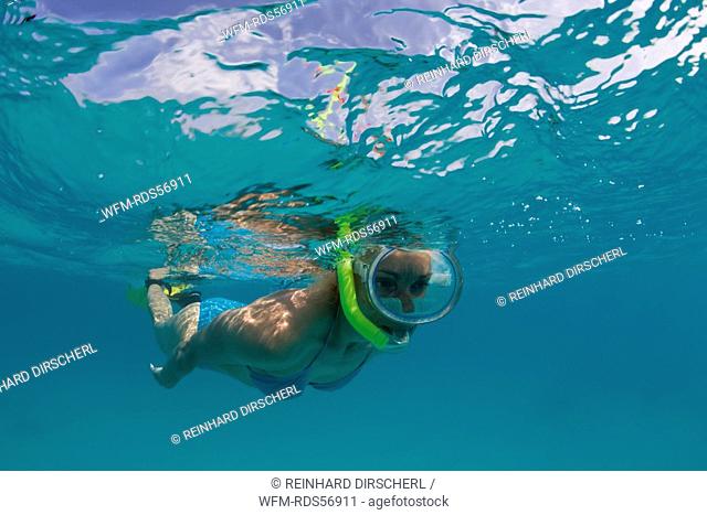 Snorkeling in turquoise Lagoon, Bikini Atoll, Micronesia, Pacific Ocean, Marshall Islands
