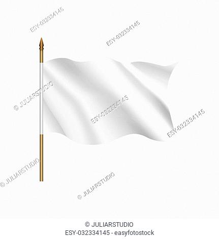 White flag waving on the wind on a white background