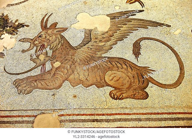 6th century Byzantine Roman mosaics of a mythical Griffin from the peristyle of the Great Palace from the reign of Emperor Justinian I