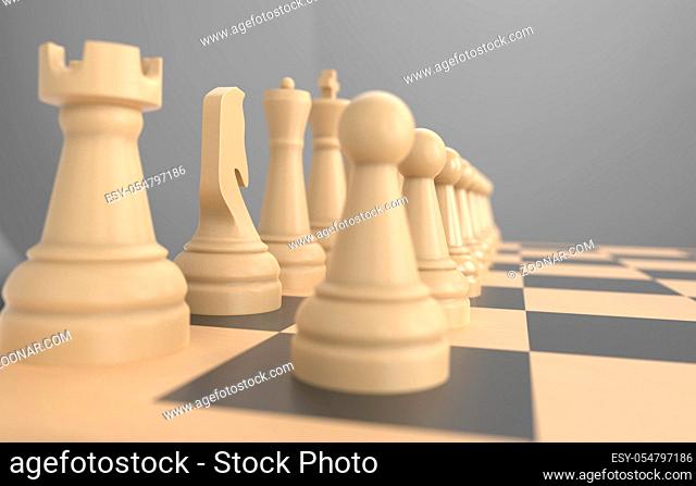 chess board game concept of business ideas and competition, strategy ideas concept white figures 3d render