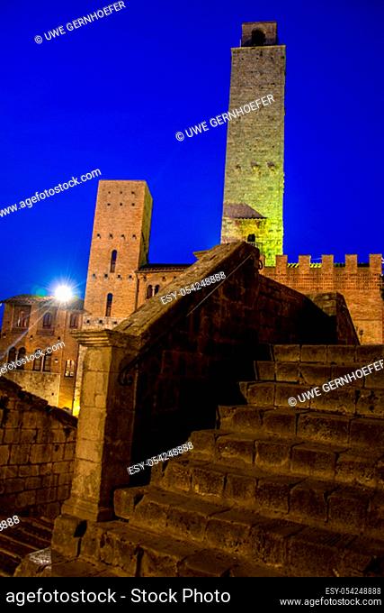 San Gimignano is a small walled medieval hill town in the province of Siena, Tuscany, Italy. Known as the Town of Fine Towers