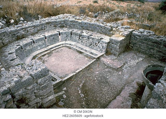 Public latrines and wash basin near the baths in the Roman city of Dougga, 2nd century BC