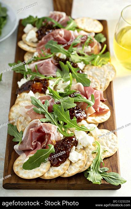 Goat cheese, prosciutto and fig jam snack board