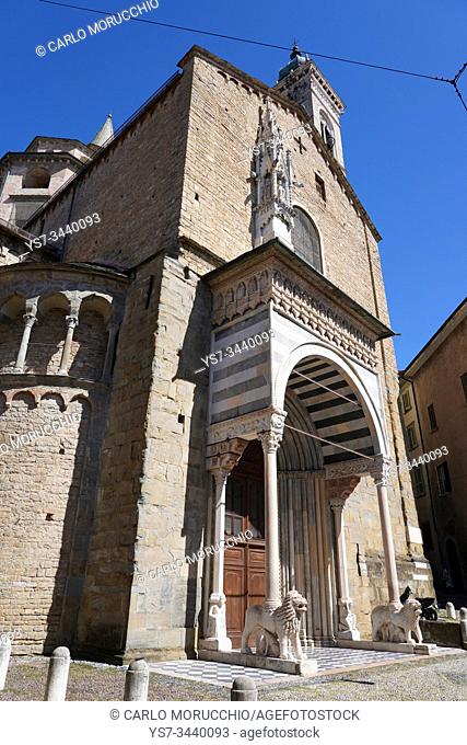 Giovanni da Campione's porch on the left transept of Santa Maria Maggiore Basilica, Bergamo, Lombardia, Italy, Europe