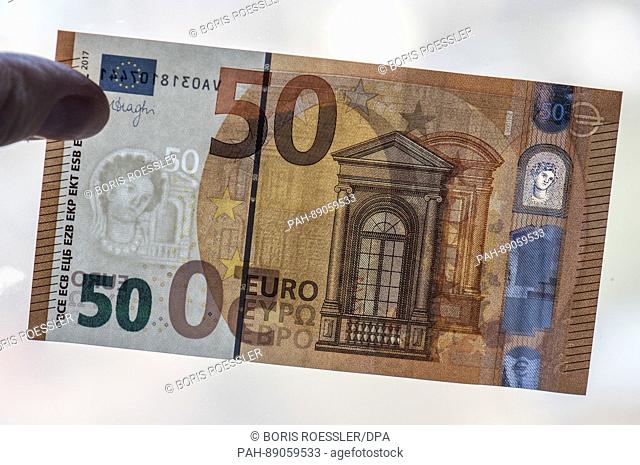 The new 50 Euro bank note is presented at the Bundesbank (federal bank) in Frankfurt/Main, Germany, 16 March 2017. The new note has a similiar design as the...