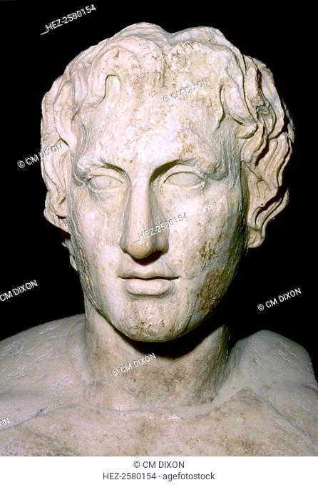 Bust of Alexander the Great (356-322 BC), the Macedonian King who conquered half of the known world, 4th century BC