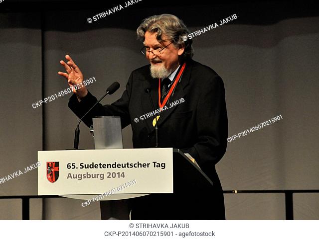 Milan Horacek, a German politician of Czech origin, speaks during the 65th Sudeten German conference in Augsburg, Germany, June 7, 2014