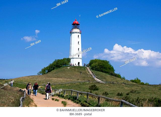 Hiddensee island Mecklenburg Vorpommern Germany lighthouse on the hill Schluckswiek in the northern part of the island