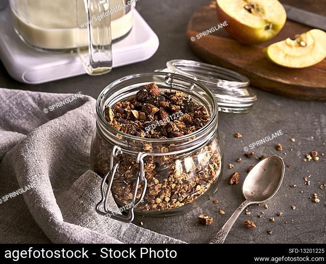 Homemade granola in a mason jar