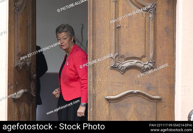 17 November 2022, Hessen, Eltville: Ylva Johansson, EU Commissioner for Home Affairs, arrives at the meeting of G7 interior ministers at the historic Eberbach...