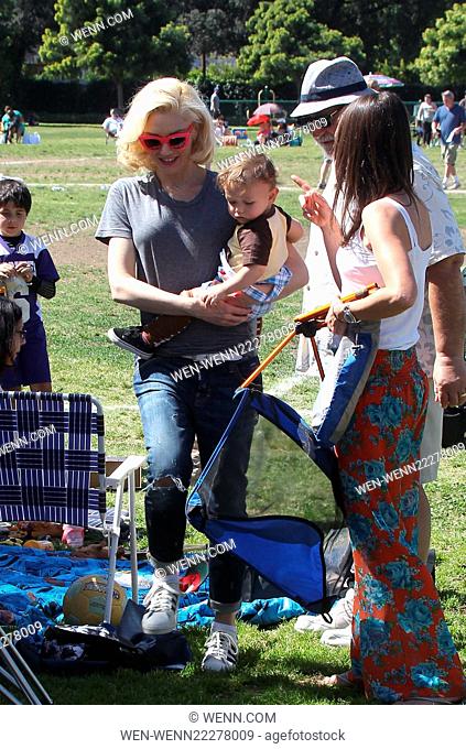 Gwen Stefani takes her sons Kingston, Zuma and Apollo Rossdale to a soccer game, where they are joined by their grandfather Dennis Stefani Featuring: Gwen...