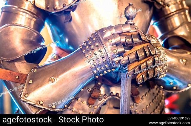 Detail of a Middle age knight armour - 15th Century. Concept for security, safety and protection