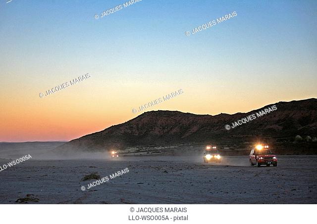 Off-Road 4X4 Vehicles on a Desert Landscape  Bolivia, South America