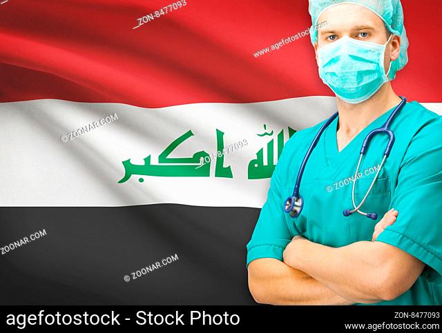 Surgeon with national flag on background - Iraq