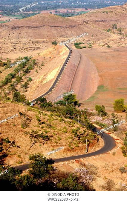 Elevated road leading to Hidkal Dam or Raja Lakhamgowda Dam across Ghataprabha River , Belgaum district of Karnataka , India