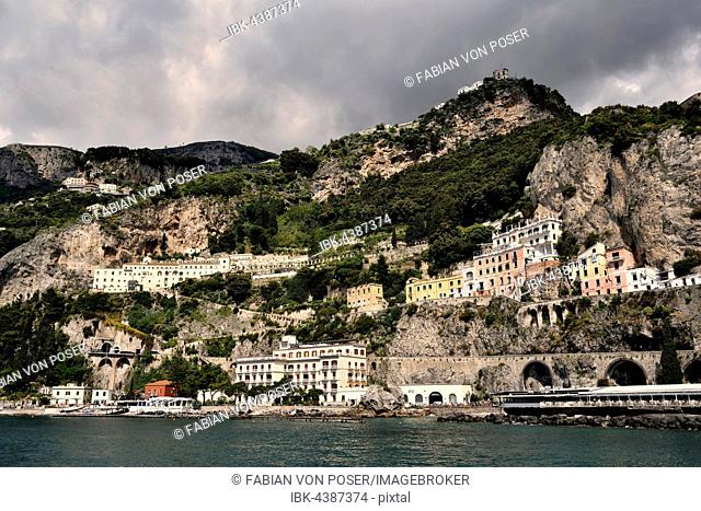 View of Amalfi, Amalfi Coast, Costiera Amalfitana, Province of Salerno, Campania, Italy