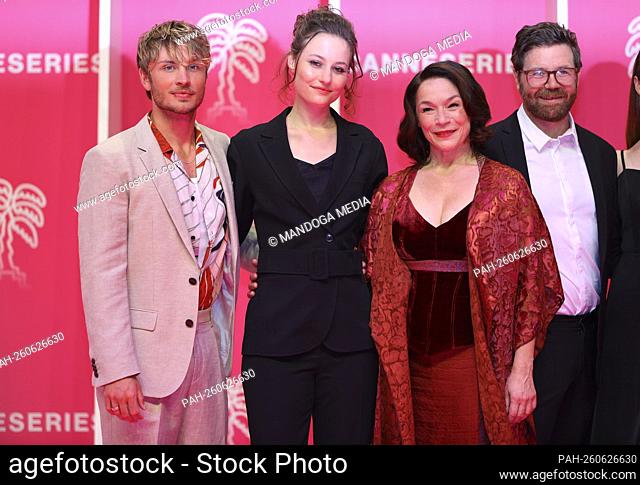 Cannes, France - October 13, 2021: Cast of german Period Drama Sisi with german Actors Jannik Schuemann, Dominique Devenport