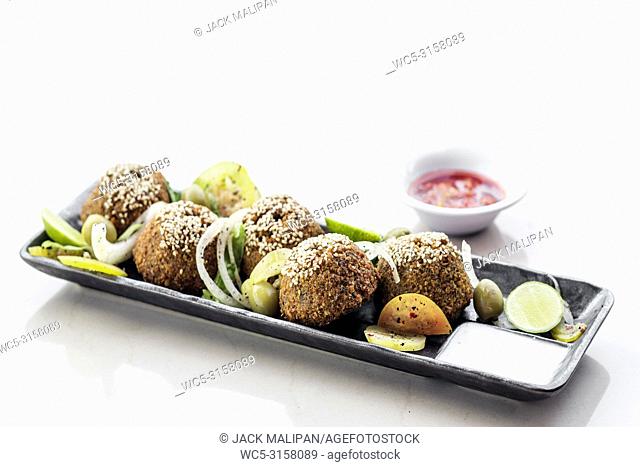 chickpea falafel traditional middle eastern food snack platter starter set