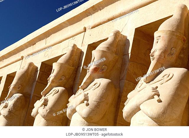 Egypt, New Valley, Hatshepsut Temple. Statues at Hatshepsut Temple in the Valley of the Kings
