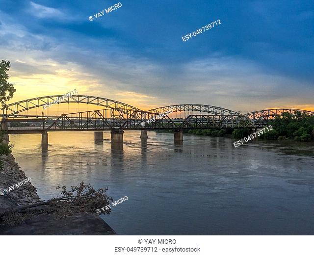 A beautiful sunset spot shot of Buck O'Neil Bridge in Kansas City, Kansas