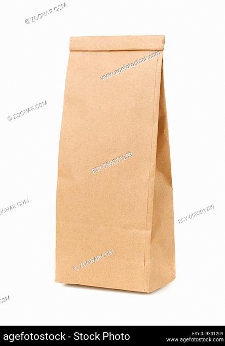 Blank brown craft paper bag isolated on white