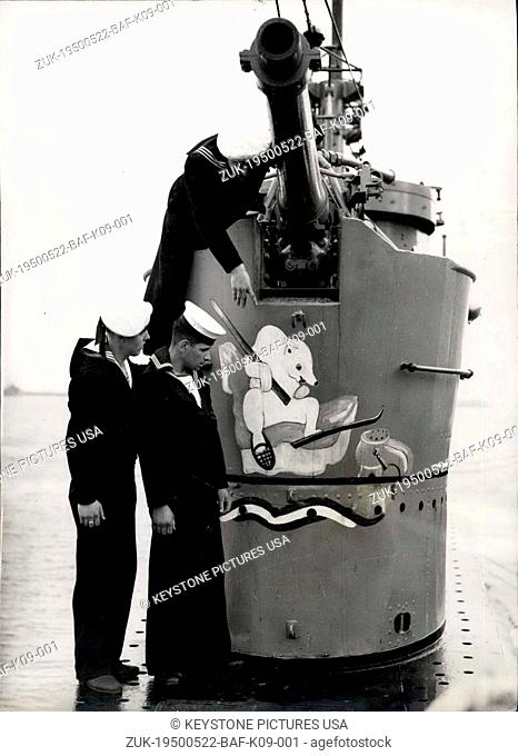 May 22, 1950 - Preparing for 'Exercise Activity' at Weymouth 'Brumas' as Mascot on Dutch Submarine: Photo shows G.W.D Pyl