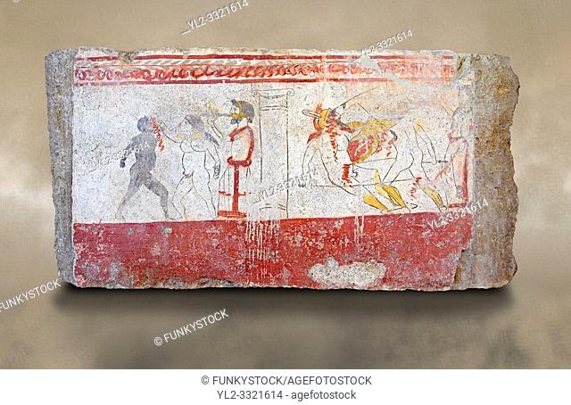 Lucanian fresco tomb painting . Paestrum, Andriuolo. Tomb 24. (370-360 BC )