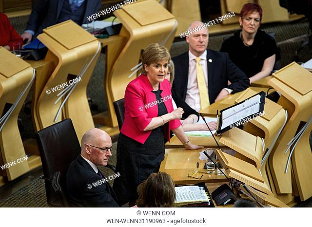 Nicola Sturgeon attends the first, First Ministers Questions after announcing the SNP want a second referendum. Featuring: Nicola Sturgeon Where: Edinburgh