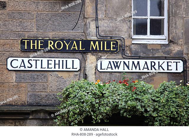 Signs, Royal Mile, Edinburgh, Lothian, Scotland, United Kingdom, Europe