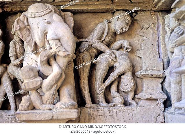 Erotic frieze, Khajuraho Group of Monuments, UNESCO World Heritage Site, Madhya Pradesh, India, Asia