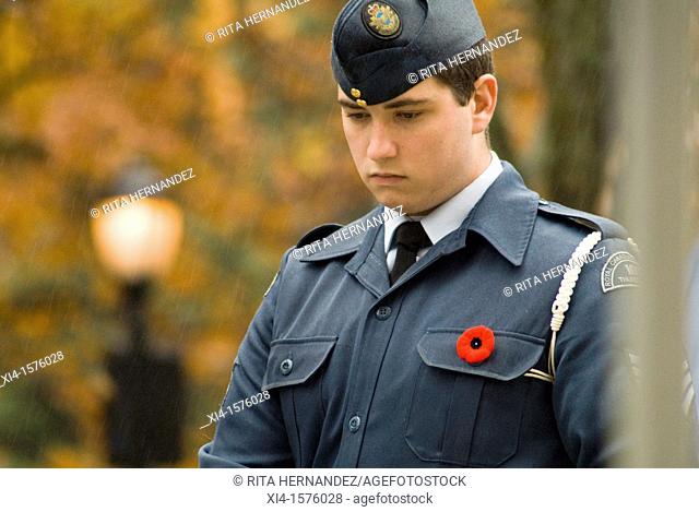 Close-up of a Canadian Cadet during the Ceremony of Remembrance Day on November 11, 2011 at the Korean Cenotaph of Victoria Park  North Vancouver