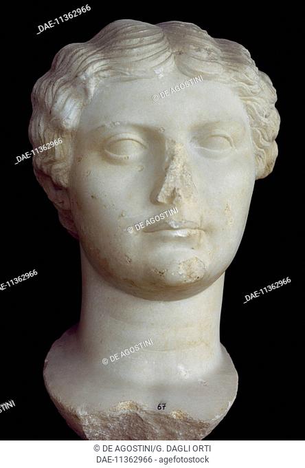 Head of a member of the Julio-Claudian family, artefact uncovered in Gortyn, Crete, Greece. Roman Civilisation, 1st century