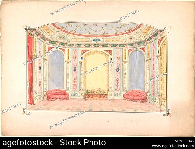 Design for a Room Decorated as an Aviary. Artist: John Dibblee Crace (British, London 1838-1919 London); Date: 1850-1919; Medium: Watercolor, pen and ink