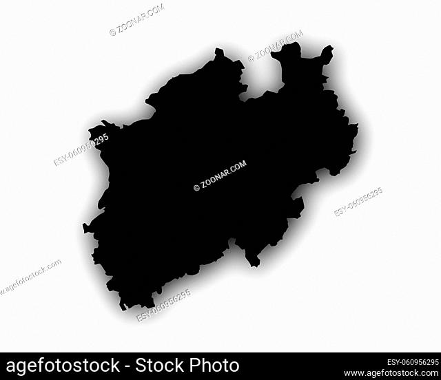 Karte von Nordrhein-Westfalen mit Schatten - Map of North Rhine-Westphalia with shadow