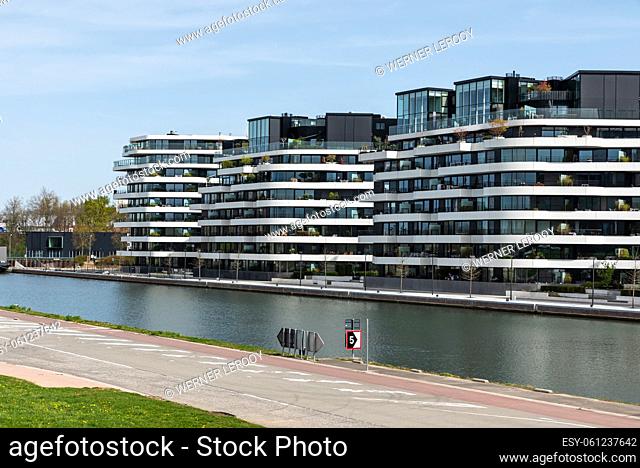 Hasselt, Limburg, Belgium - 04 12 2022 - Contemporary luxurious apartment blocks at the bank of the ALbert Canal
