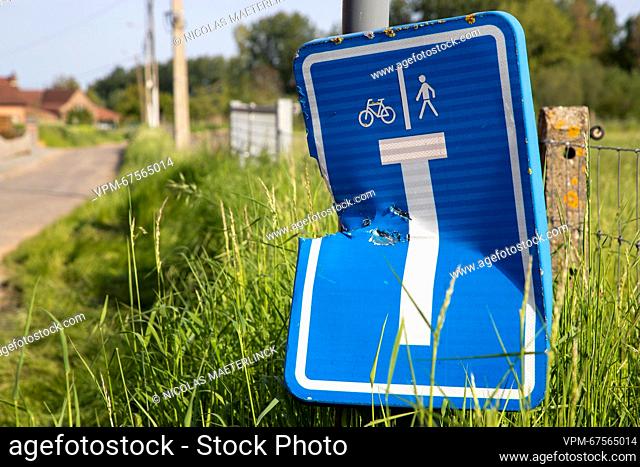 Illustration picture shows a traffic sign indicating F45 dead end in Lierde on Friday 19 May 2023. BELGA PHOTO NICOLAS MAETERLINCK